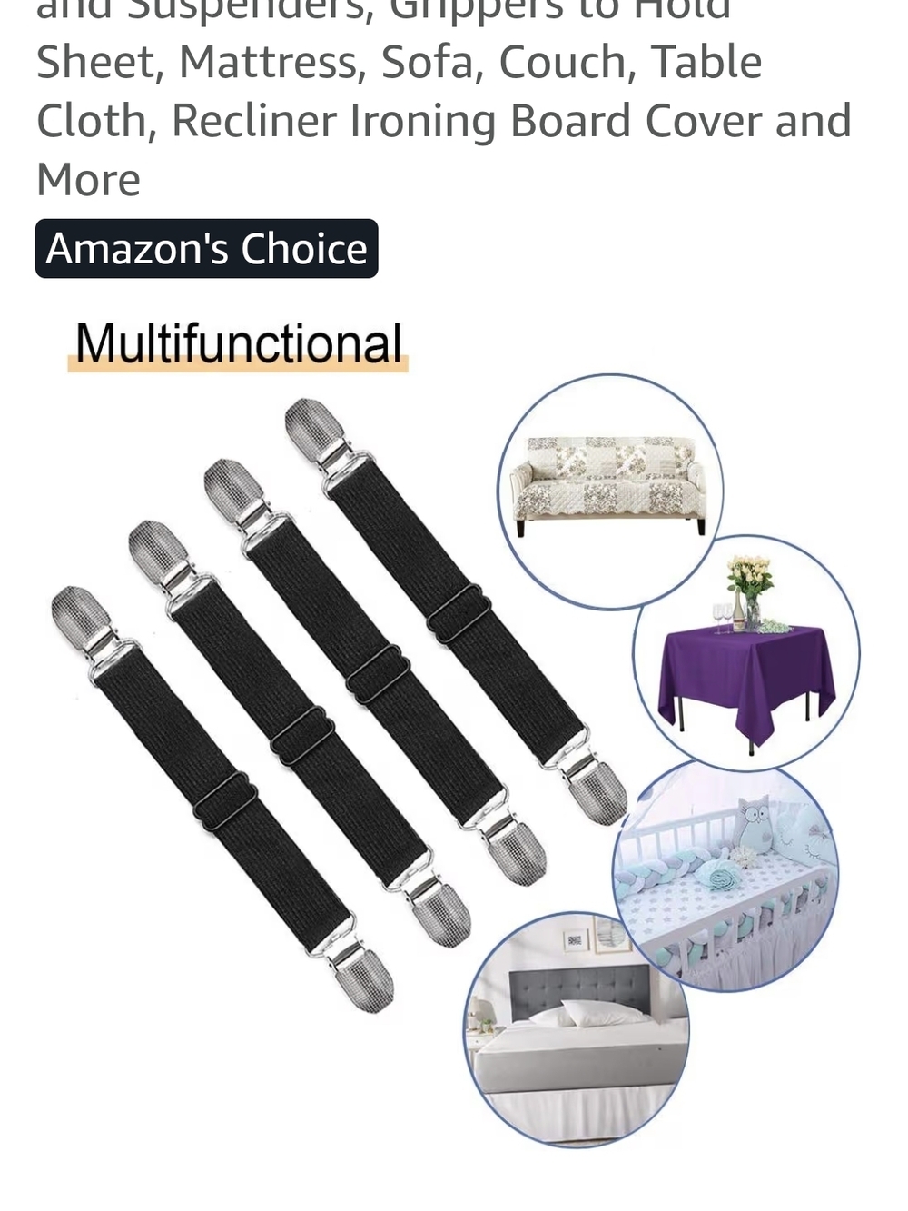 8 Pack Multipurpose Black Sheet and Furniture Grippers - 8 Pack